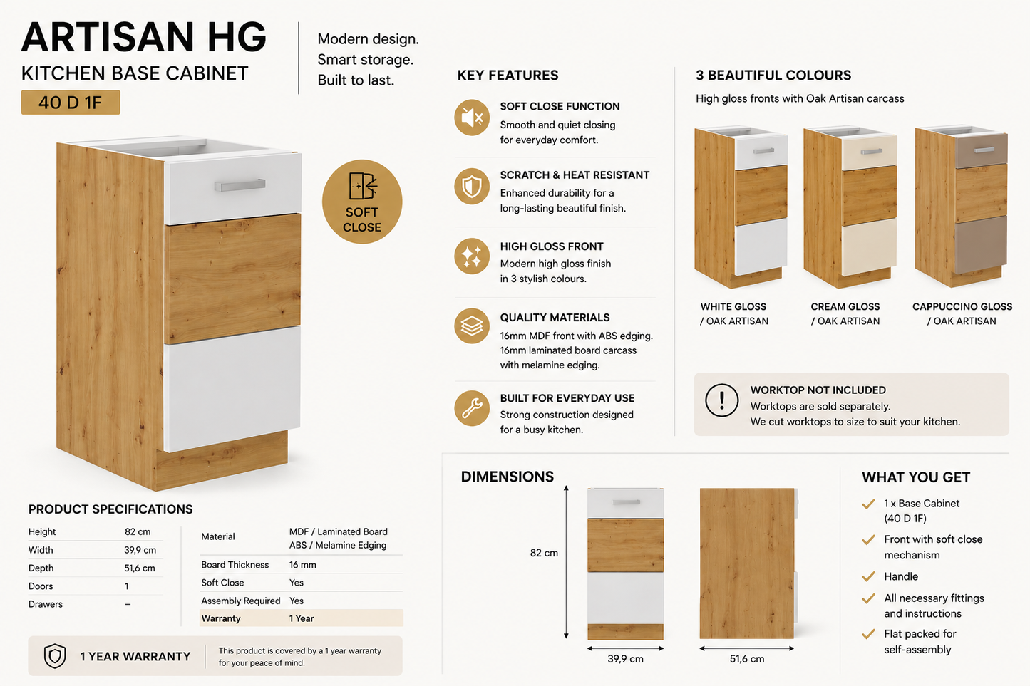 ARTISAN Modular Kitchen – White Gloss or Cappuccino Gloss