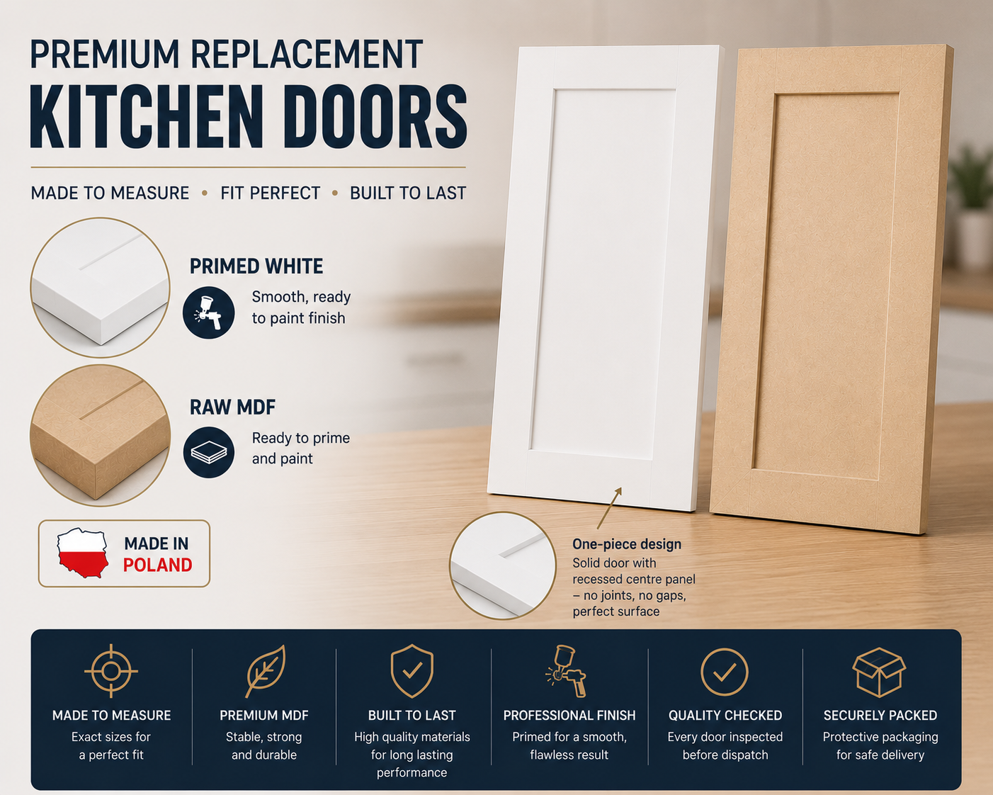 Replacement Kitchen Cabinet Door Shaker 85mm Frame Primed or Raw MDF