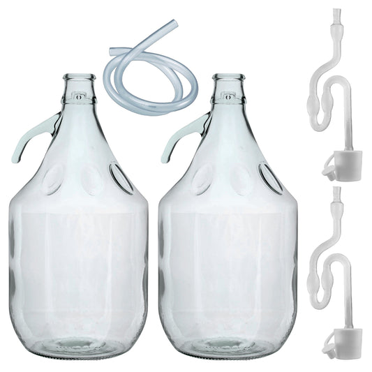Set of 2 Plain 5L Glass Demijohns Complete with Airlock, Bung and Tube