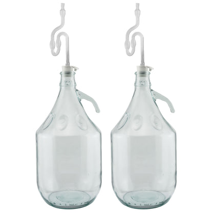 Set of 2 Plain 5L Glass Demijohns Complete With Airlock and Bung