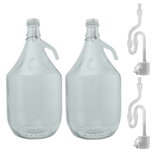 Set of 2 Glass Demijohns 5L Complete with Swing-Top Lid, Airlock and Bung