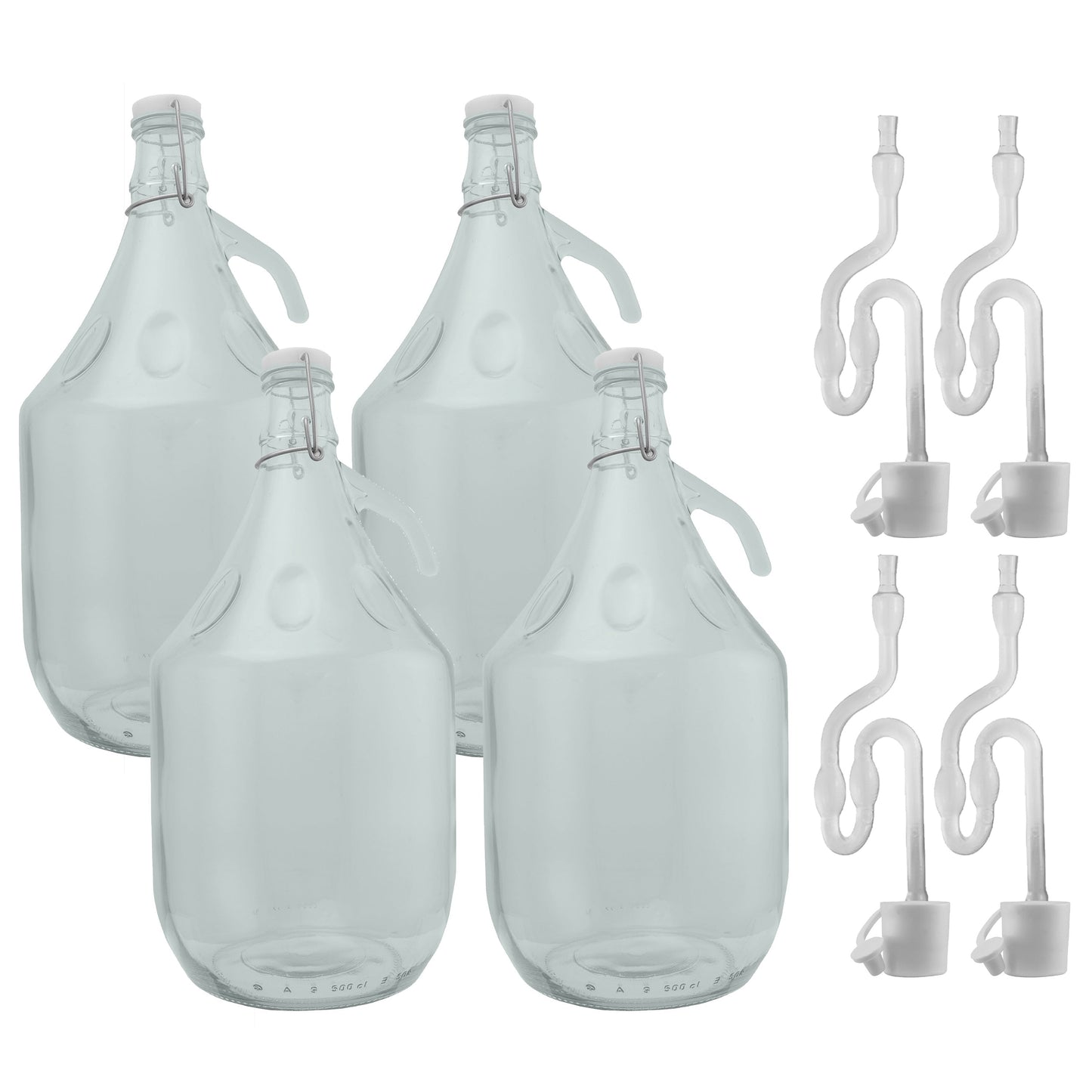 Set of 4 Glass Demijohns 5L Complete with Swing-Top Lid, Airlock and Bung