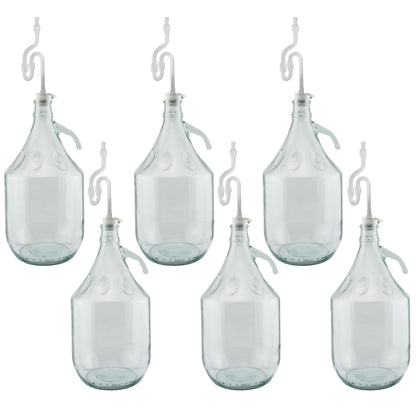 Set of 6 Plain 5L Glass Demijohns Complete With Airlock and Bung
