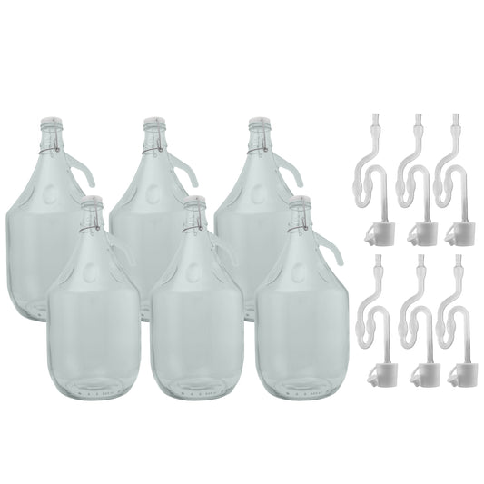Set of 6 Glass Demijohns 5L Complete with Swing-Top Lid, Airlock and Bung