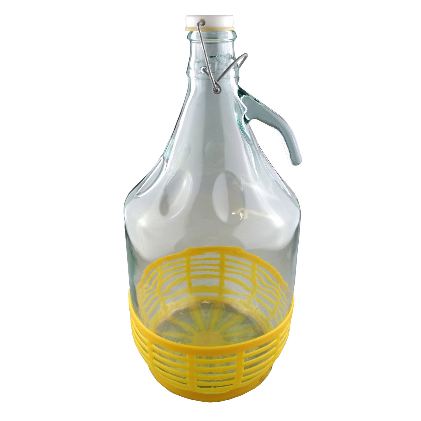 5‑Litre Glass Demijohn Bottle with Swing‑Top Lid and Yellow Safety Basket