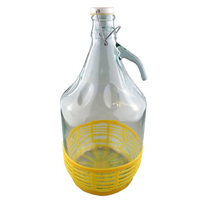 5‑Litre Glass Demijohn Bottle with Swing‑Top Lid and Yellow Safety Basket
