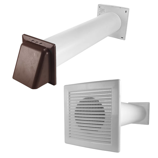 DL0163 Through-Wall Ventilation Set with Internal Louvre Grille and Brown Exterior Cover