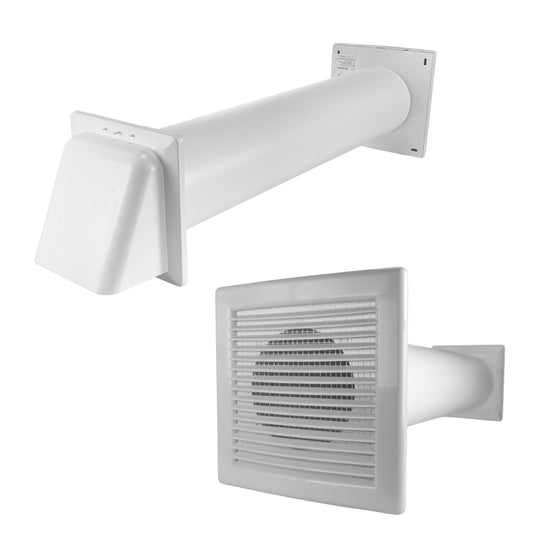 DL0163 Through-Wall Ventilation Set with Internal Louvre Grille and White Exterior Cover