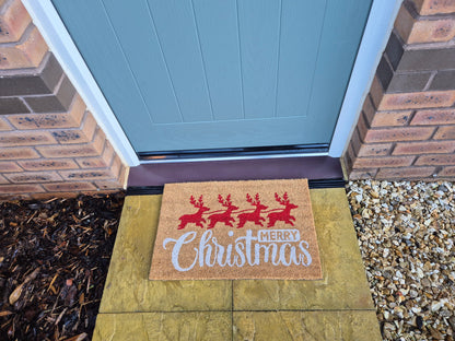 Festive Doormat 60x40 cm – ‘Merry Christmas’ in Red and Silver