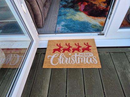 Festive Doormat 60x40 cm – ‘Merry Christmas’ in Red and Silver