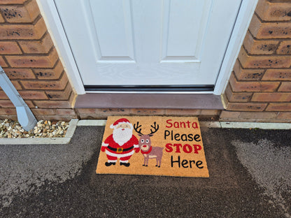 Coir Doormat 60cm x 40cm – ‘Santa Please Stop Here’ Christmas Design
