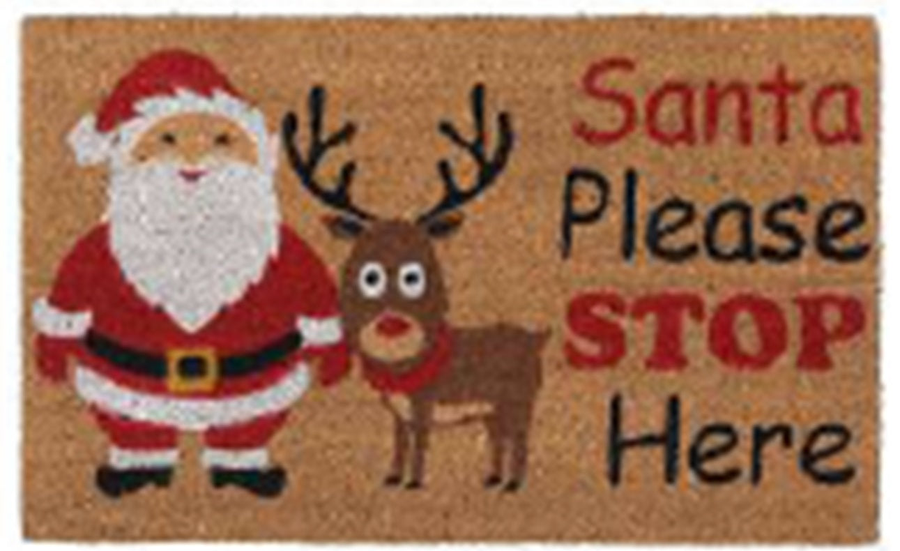 Coir Doormat 60cm x 40cm – ‘Santa Please Stop Here’ Christmas Design