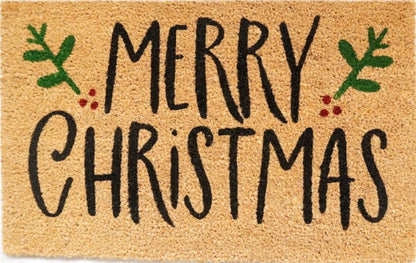 60cm x 40cm Festive Doormat with 'Merry Christmas' (Holly) Design