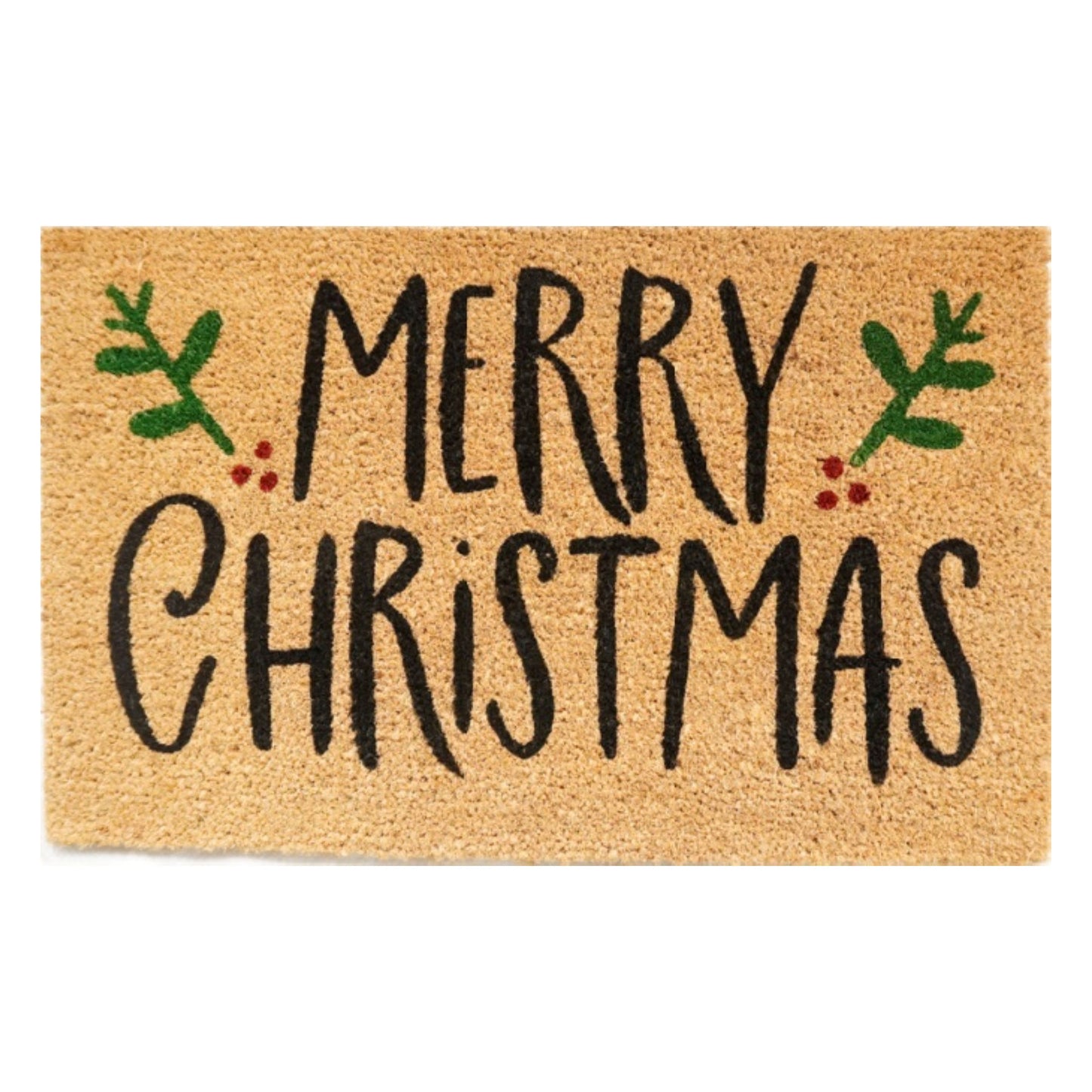 60cm x 40cm Festive Doormat with 'Merry Christmas' (Holly) Design