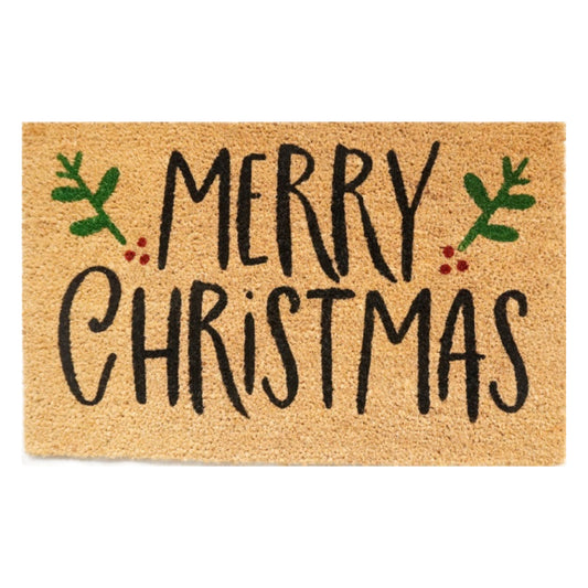60cm x 40cm Festive Doormat with 'Merry Christmas' (Holly) Design
