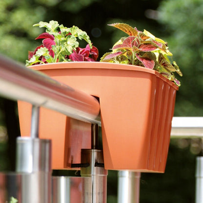 Garden Balcony Rail Planter 12L Terracotta Flower Pot Fits Railings 6.5cm