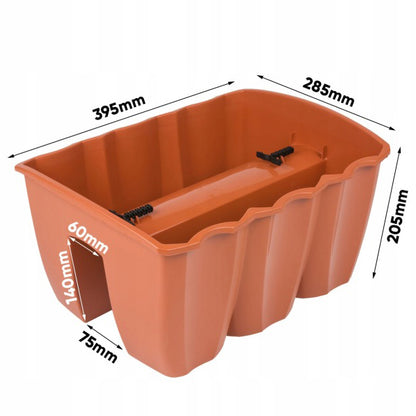 Garden Balcony Rail Planter 12L Terracotta Flower Pot Fits Railings 6.5cm