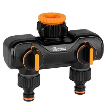Dual Outlet Tap Connector with Valves – Orange/Black