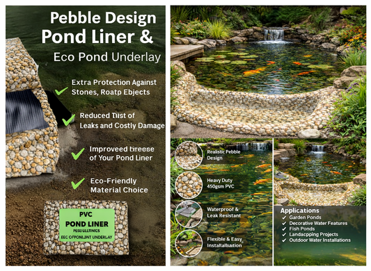 Pebble Effect Pond Liner 450gsm PVC with Underlay – Heavy Duty Garden Lining