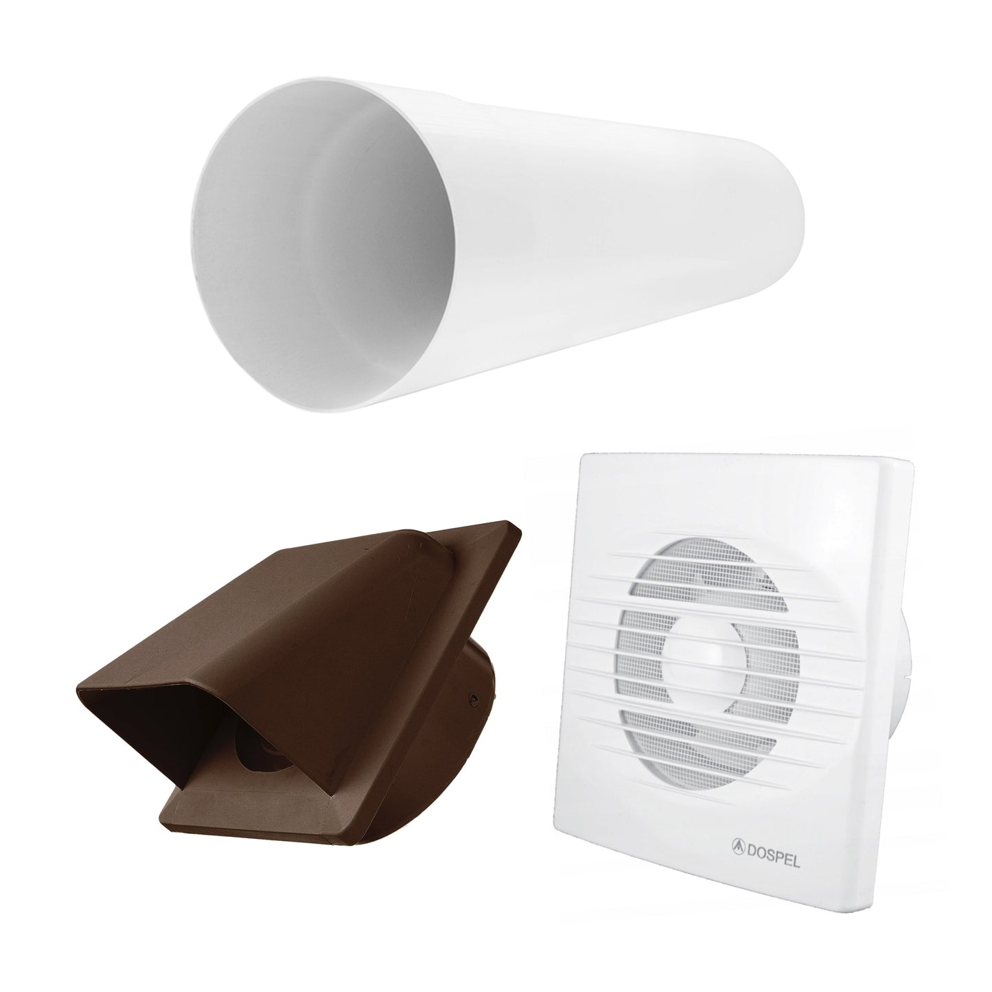 RICO Bathroom Extractor Fan Kit with Pull-Cord Switch and Brown External Wall Vent