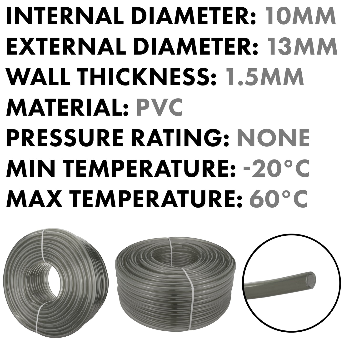 PVC Semi-Transparent Pipe Grey 10mm x 13mm