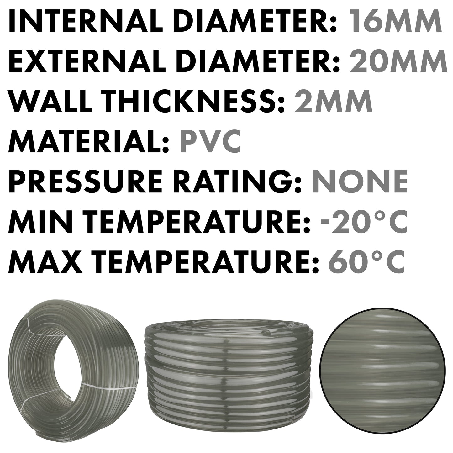PVC Semi-Transparent Pipe Grey 16mm x 20mm