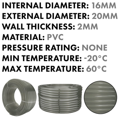 PVC Semi-Transparent Pipe Grey 16mm x 20mm