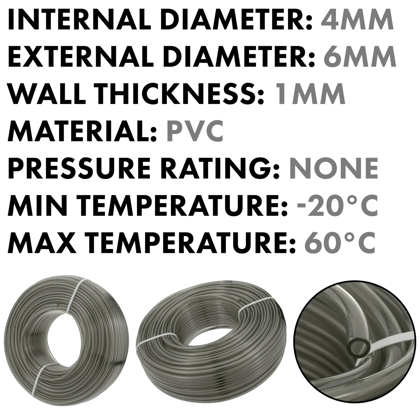 PVC Semi-Transparent Pipe Grey 4mm x 6mm