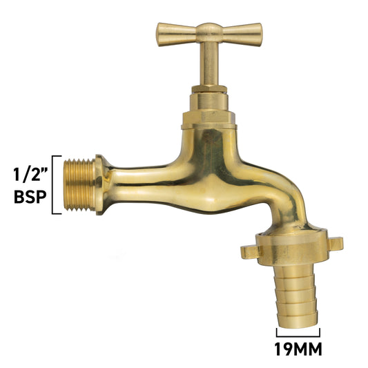 1/2” BSP Male Polished Brass Garden Tap with 19mm Hose Barb