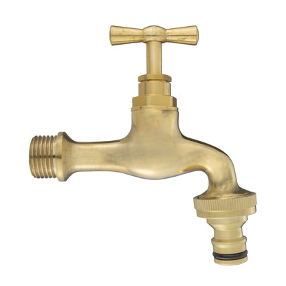 20mm MDPE Wall Flange Set with Polished Brass Bib Tap and Snap-On Fitting