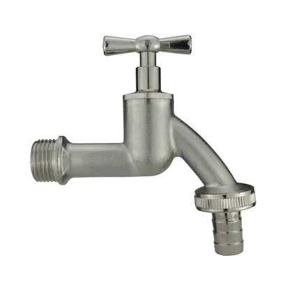 20mm MDPE Wall Flange Set with Nickel-Plated Bib Tap and ½" Barbed Connector