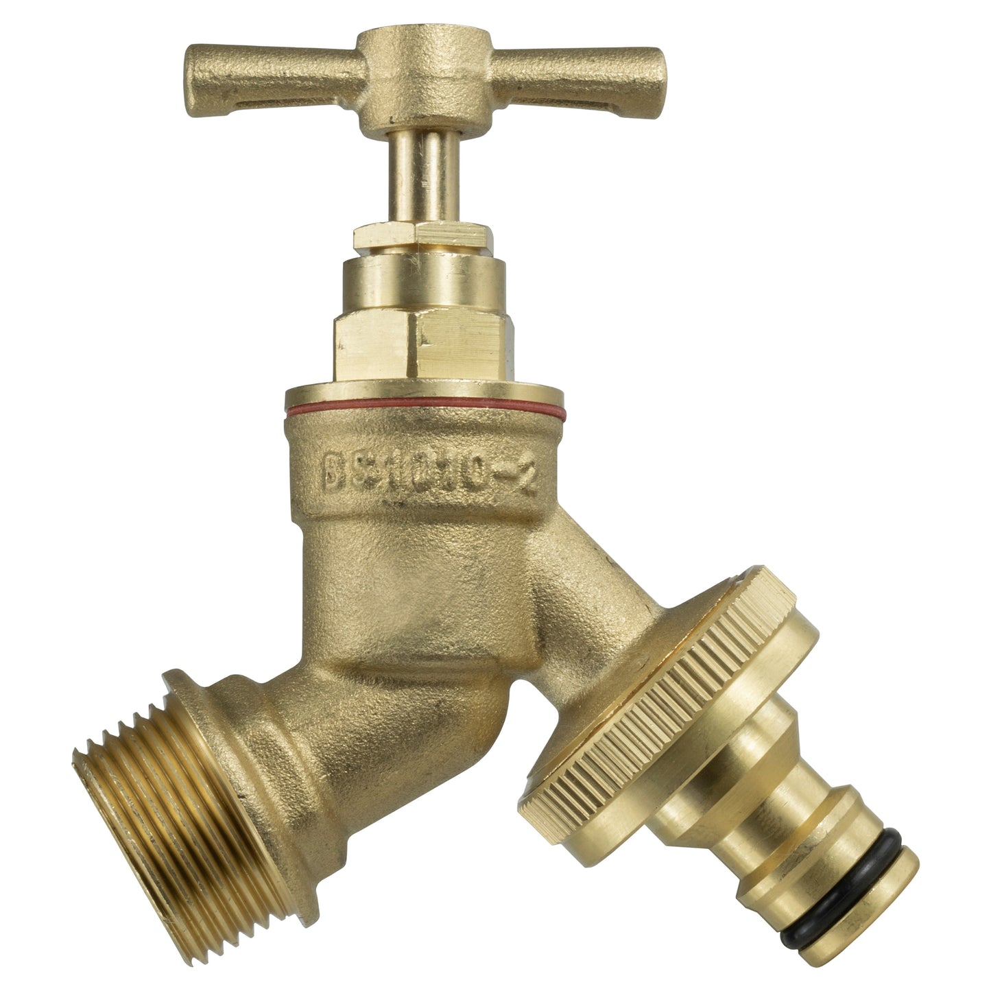 IBC 2” BSPF – S60X6 Adapter Cap with ½” BSPF Reducer Cap and Brass Bib Tap with Quick Connect 1/2” BSP Thread