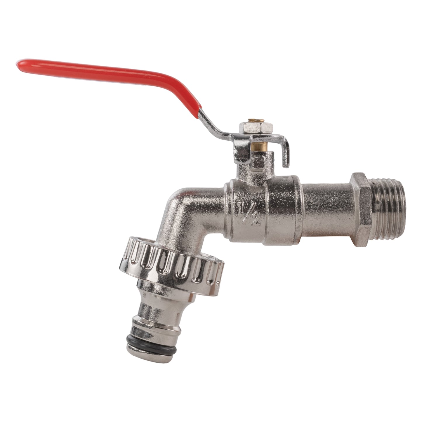 IBC 2” BSPF to S60X6 Cap with S60X6 to ½” BSPF Reducer and ½” BSP Quick-Connect Lever Tap