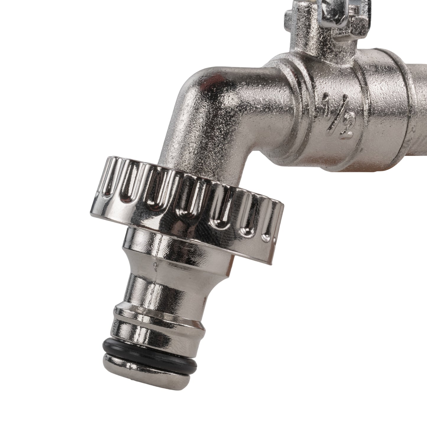 IBC 2” BSPF to S60X6 Cap with S60X6 to ½” BSPF Reducer and ½” BSP Quick-Connect Lever Tap