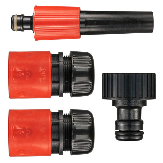 Complete Hose Coupling Set with Nozzle – Red/Black Finish