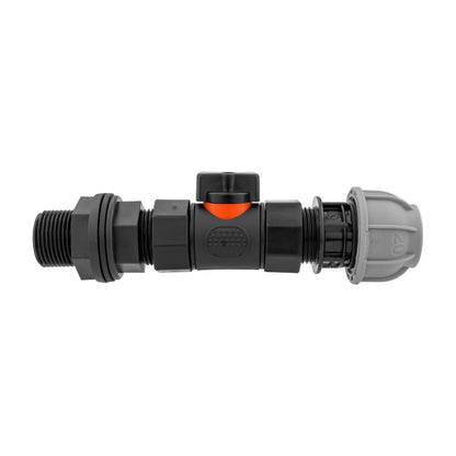 Water Butt Connector 3/4" BSP with In-Line BSPF Valve and 20mm MDPE Straight Connector