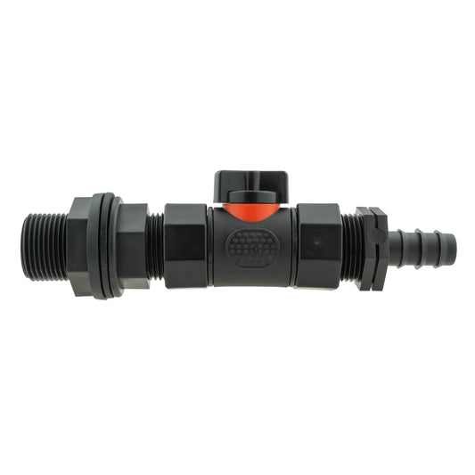 Water Butt Connector 3/4" BSP with In-Line BSPF Valve and 16mm Barbed Connector
