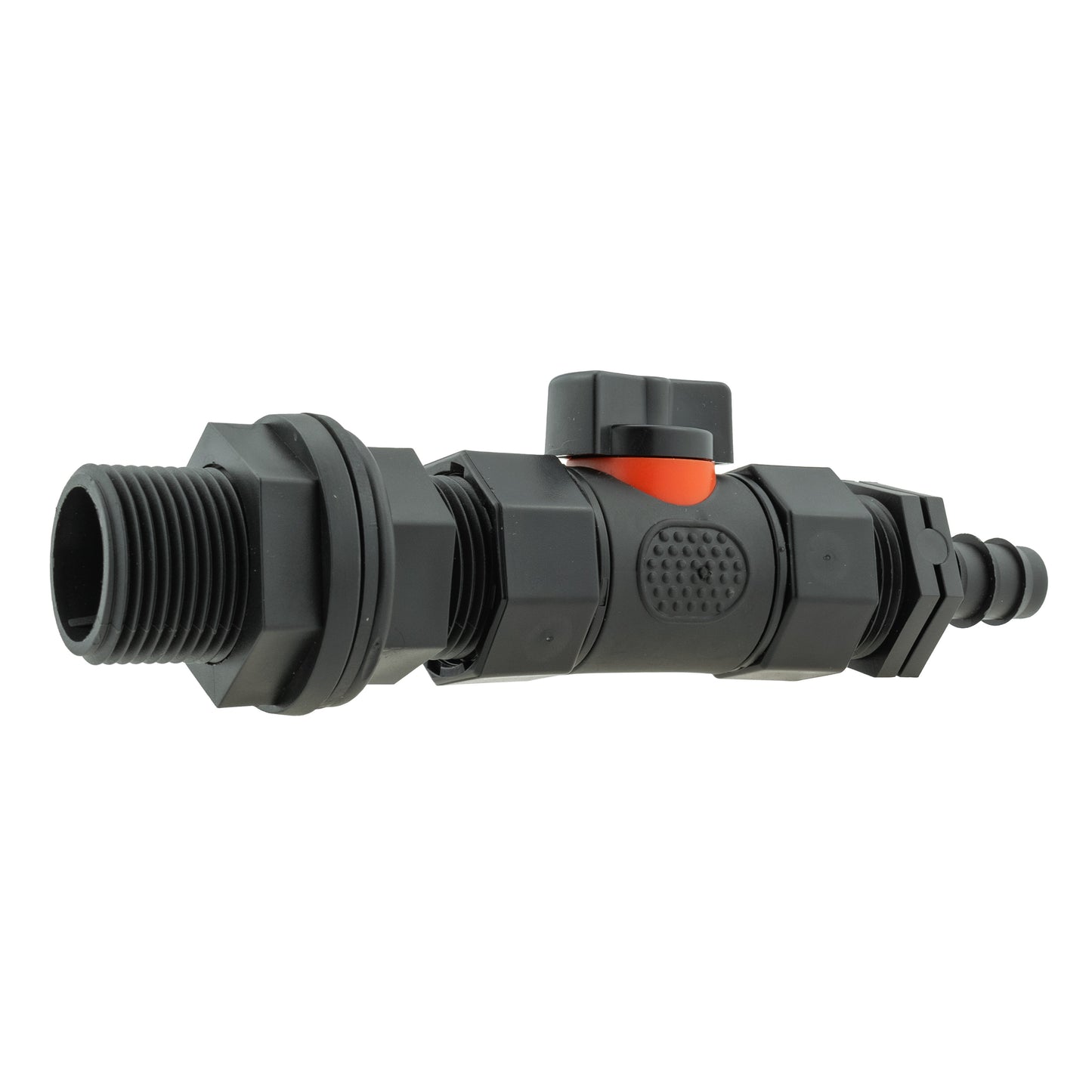 Water Butt Connector 3/4" BSP with In-Line BSPF Valve and 16mm Barbed Connector