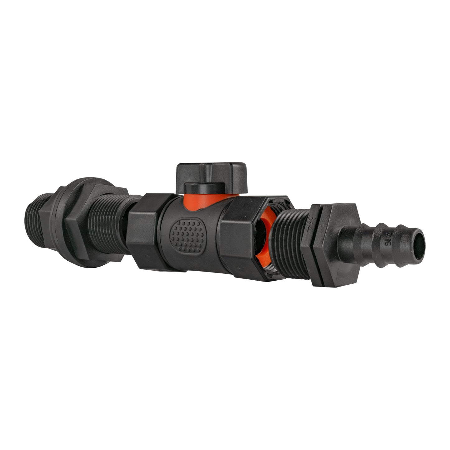 Water Butt Connector 3/4" BSP with In-Line BSPF Valve and 16mm Barbed Connector