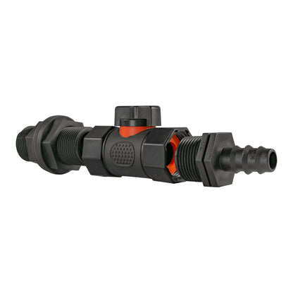 Water Butt Connector 3/4" BSP with In-Line BSPF Valve and 16mm Barbed Connector