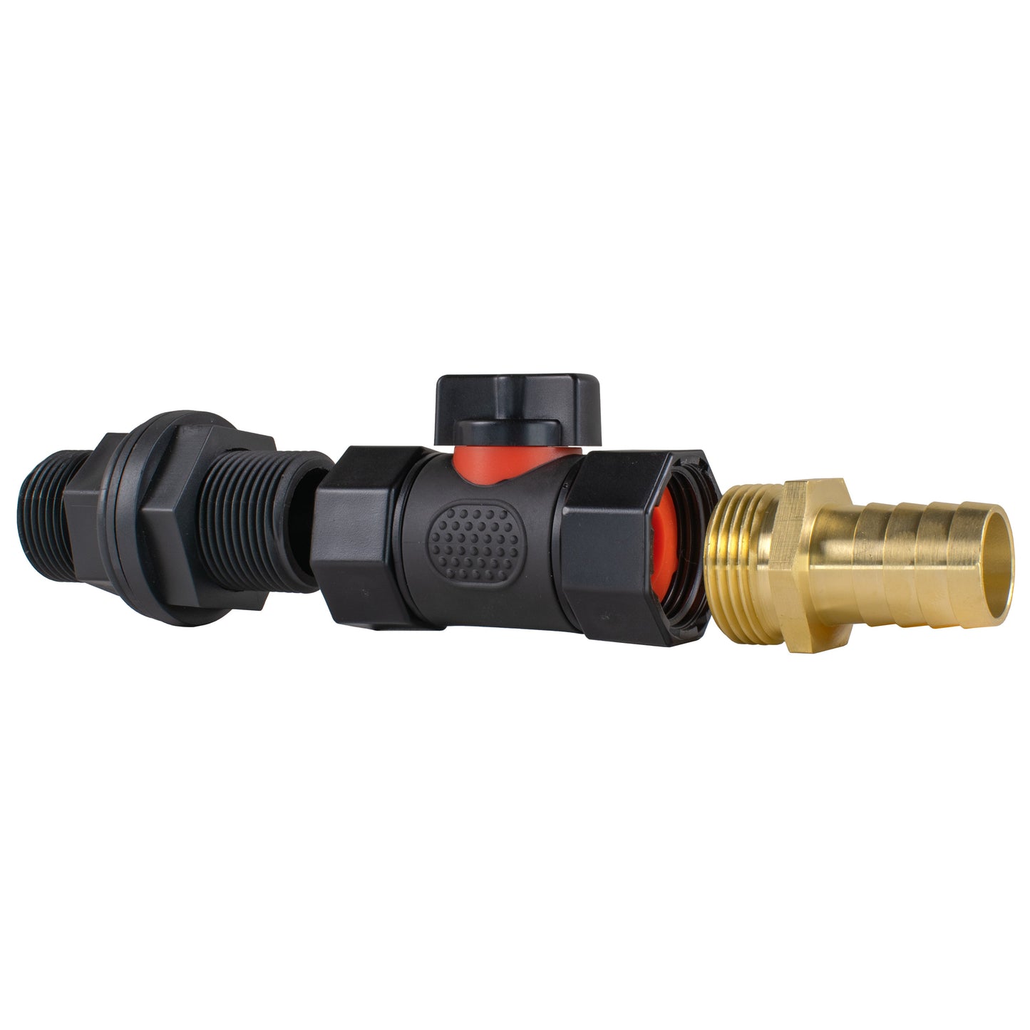 Water Butt Connector 3/4" BSP with In-Line BSPF Valve and 19mm Brass Barbed Fitting
