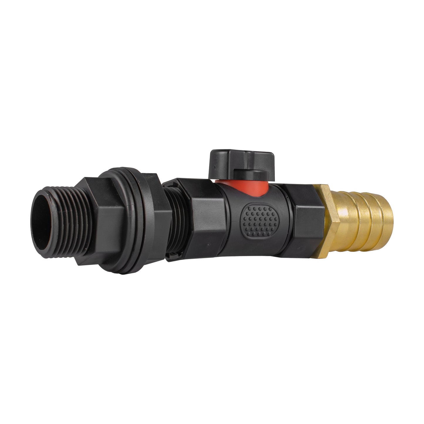 Water Butt Connector 3/4" BSP with In-Line BSPF Valve and 25mm Brass Barbed Fitting