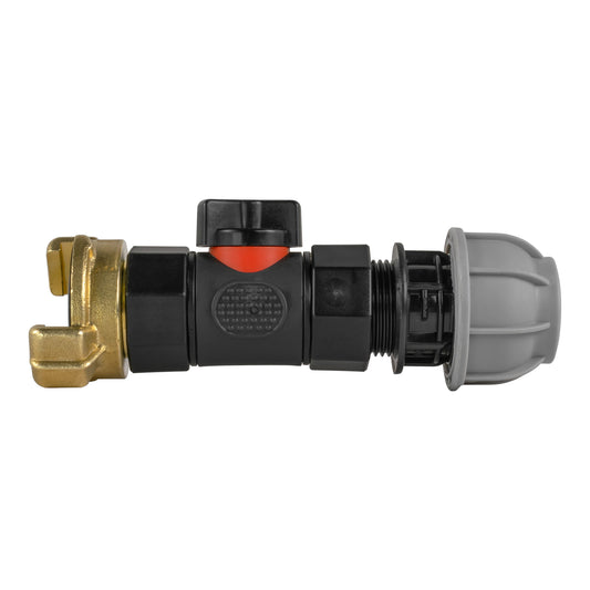 20mm MDPE Straight Coupling with Built-in BSPF Valve and Geka-Type Hose Connector