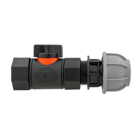 20mm MDPE Straight Connector with In-Line BSPF Threaded Valve
