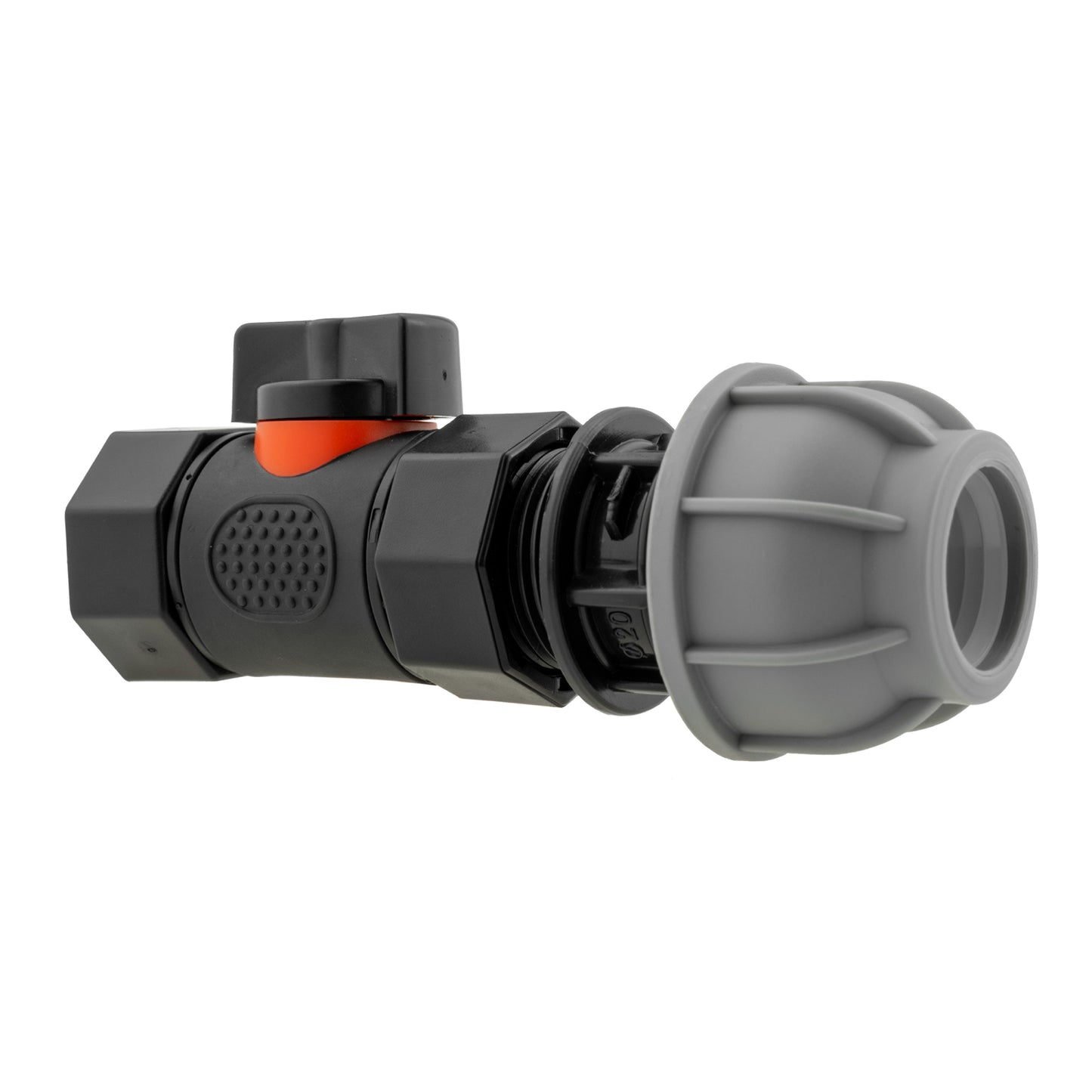 20mm MDPE Straight Connector with In-Line BSPF Threaded Valve