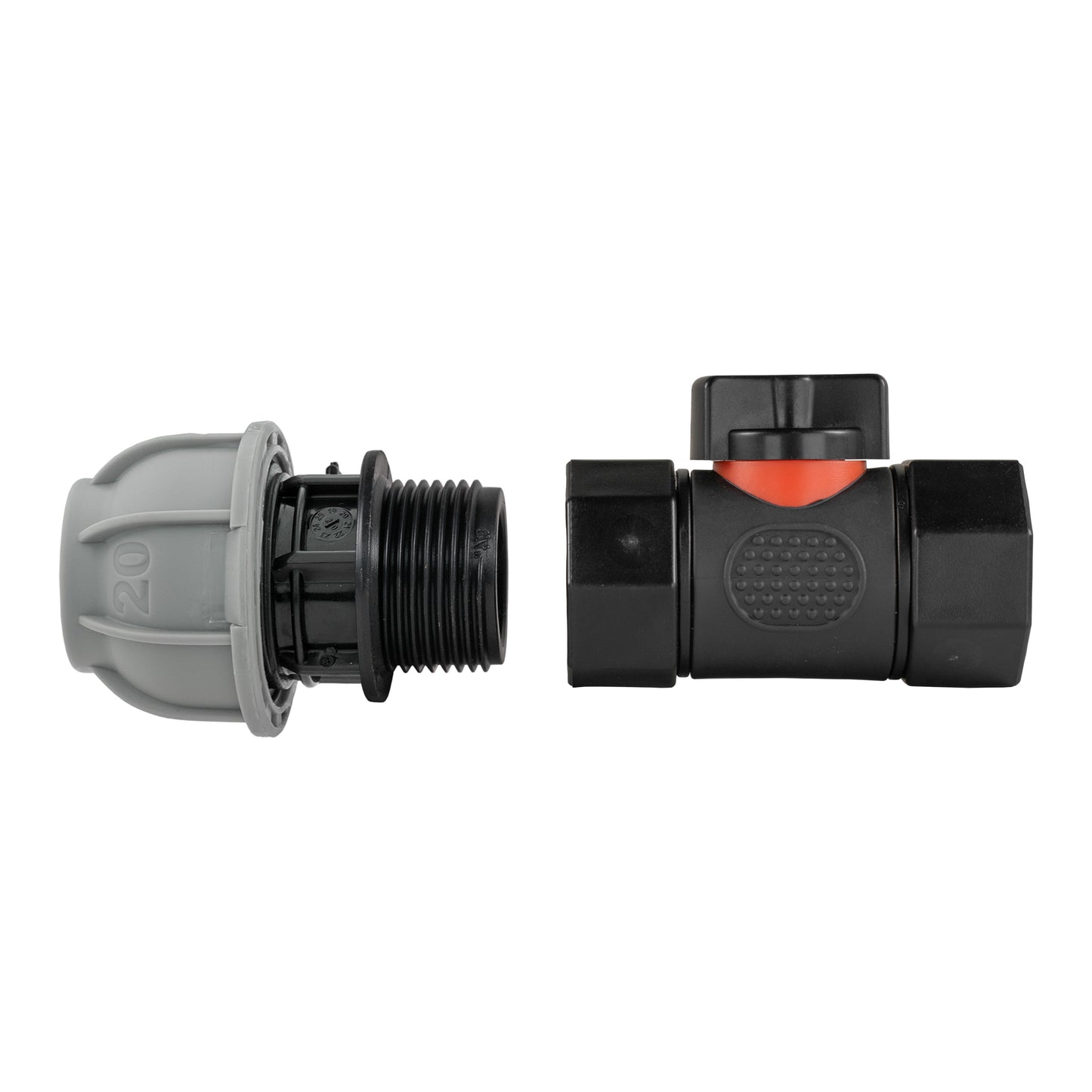 20mm MDPE Straight Connector with In-Line BSPF Threaded Valve
