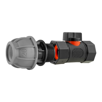20mm MDPE Straight Connector with In-Line BSPF Threaded Valve