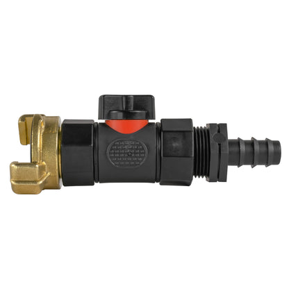 16mm Barbed Straight Connector with In-Line BSPF Valve and Geka Fitting