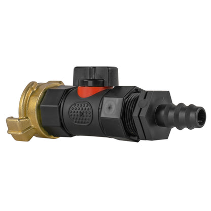 16mm Barbed Straight Connector with In-Line BSPF Valve and Geka Fitting