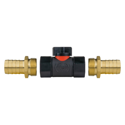 Inline BSPF Threaded Valve with 2 x 19mm Brass Hose Connectors